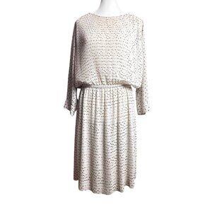 Club Monaco Womens Dress Pleated Polka Dot 3/4 Sleeves Ivory Sheer Dress Size S